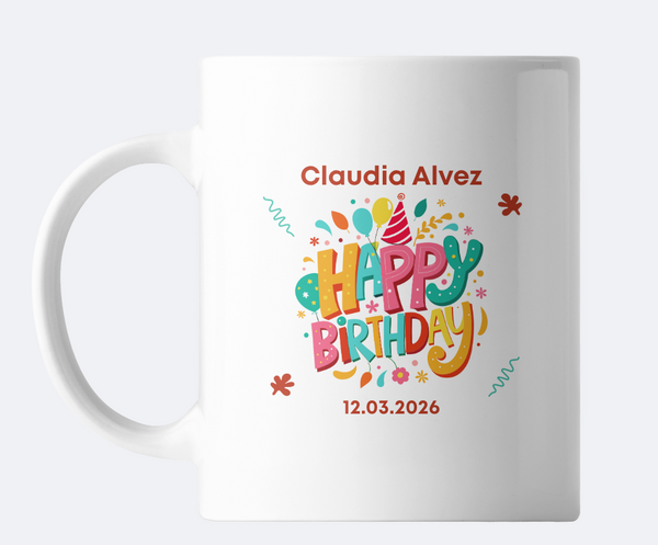 Personalized Birthday Mug – Custom Name & Date Happy Birthday Gift greetfleets
